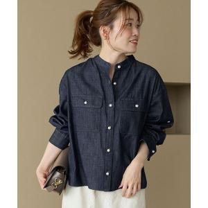 ブラウス シャツ 「羽織でも大活躍！」スタンドネックパールボタンシャツ レディース