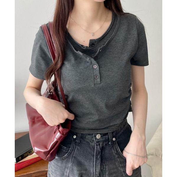 ヘンリーネック tシャツ 半袖 WEGO/「26年春夏新作」ヘンリーネックレイヤードT レディース