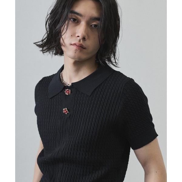 セーター ニット Floral Button Jacquard Knit Polo Short Sl...