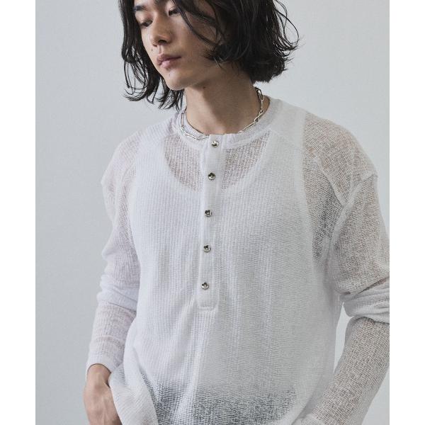 ヘンリーネック tシャツ Sheer Henley Neck Long Sleeve T-Shirt...