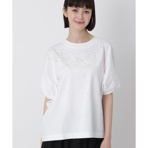 tシャツ 半袖 40／2マーセライズ天竺星空グリッタープリントドルマンTシャツ レディース