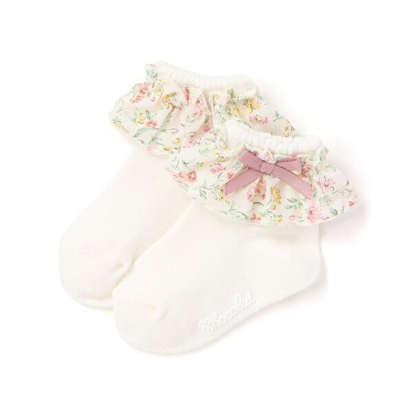 ベビーシューズ 「日本製」「お揃い」リボン付き小花柄フリル ソックス ベビー(8~13cm)