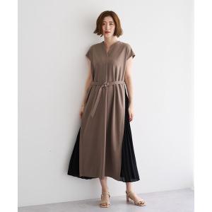 ワンピース 夏 ベルテッドプリーツ切替ワンピース