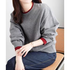 ニット セーター 「洗える」配色レイヤード風ゆるシルエットニット レディース