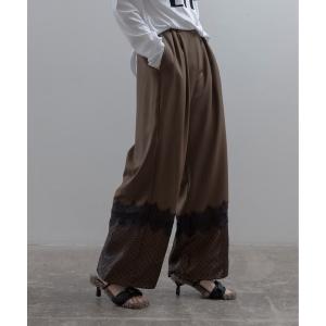ワイドパンツ スラックス パンツ ヘムシアータックスラックスパンツ レディース