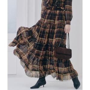 ロング スカート シフォンチェックティアードスカート