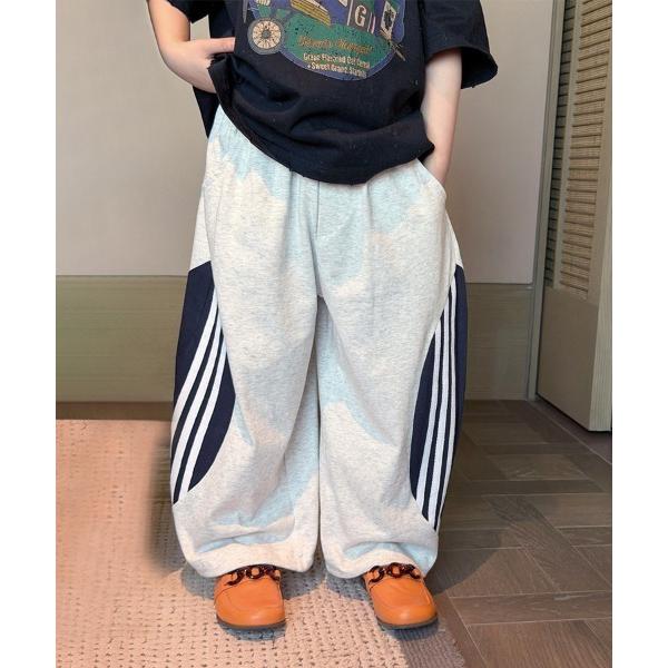 ワイドパンツ パンツ サイドラインワイドスウェットパンツ キッズ 子供服 男の子 女の子