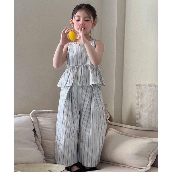 セットアップ ストライプ柄ペプラムノースリーブセットアップ キッズ 子供服 女の子