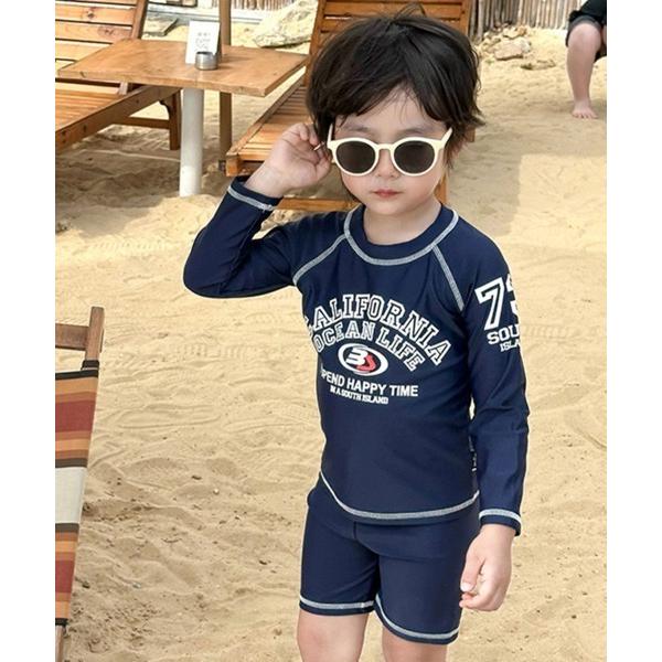 水着 ロゴプリントラッシュガードセットアップ キッズ 子供 男の子 女の子