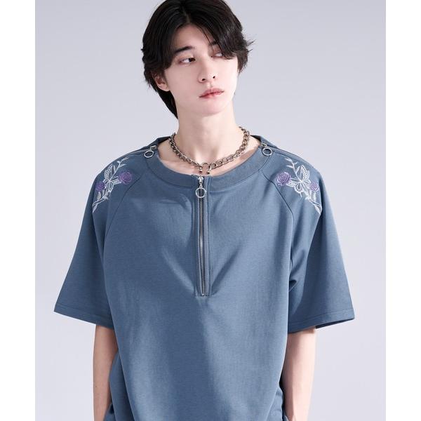 tシャツ バタフライ刺繍ジッププルオーバー メンズ レディース