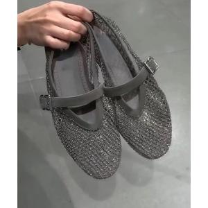 パンプス ラインストーンシアーネットメリージェーン
