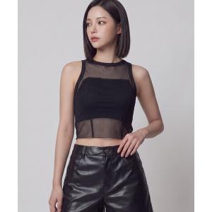 タンクトップ ノースリーブ シアー切替アメスリタンク レディース