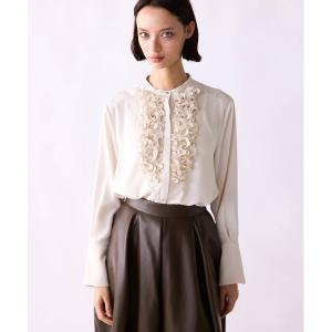 ブラウス シャツ crystal pleats satin shirt レディース
