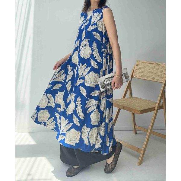 ワンピース 夏 「接触冷感・UVカット」インド 総柄バサリとゆったり ノースリーブワンピース