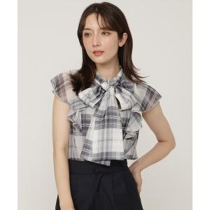 ブラウス シャツ 半袖 「7/10発売」シアーチェックボウタイブラウス レディース