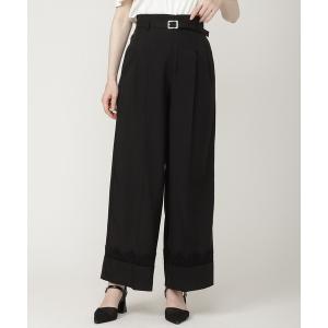 ワイドパンツ パンツ レースロールアップタックワイドパンツ レディース