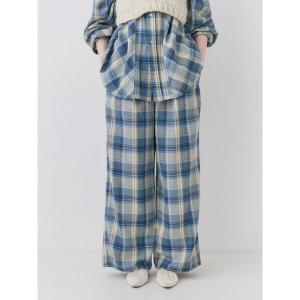 パンツ ギャザーウエストチェックラフパンツ レディース