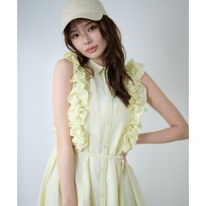 ブラウス シャツ 夏 肩フリルノースリーブチュニックブラウス レディース