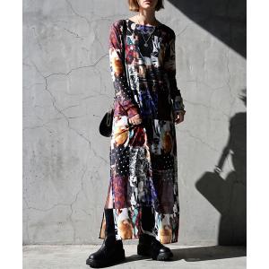 アンティカ antiqua ワンピース アーカイブ柄 シアー ロングワンピース