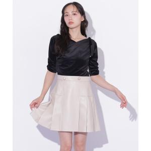 スカート サイドプリーツフェイクレザーミニスカート