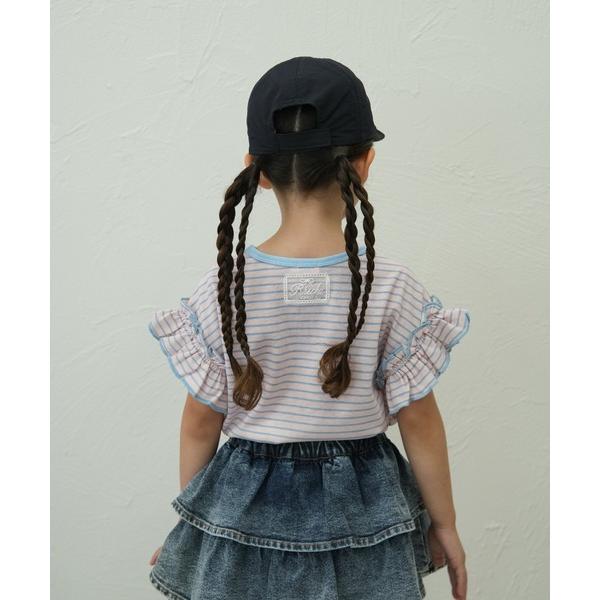 tシャツ 「綿100%」ガールズ レースタグ付き ボーダー ドット フリル Tシャツ キッズ 子供服...