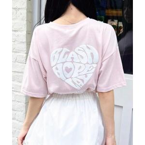 tシャツ 半袖 バックハートラメチュニックTシャツ レディース