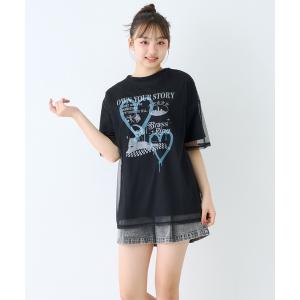 ワンピース 「LTXC」プリントメッシュレイヤード半袖Tチュニック キッズ 子供服 女の子