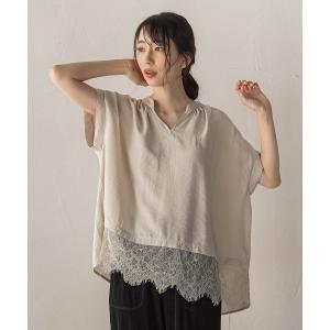 ブラウス シャツ 夏 半袖 「WEB限定」キーネックレース切替ブラウス レディース