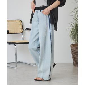 ワイドパンツ ジーンズ デニム デニムパンツ 異素材ベルトワイドデニム レディース