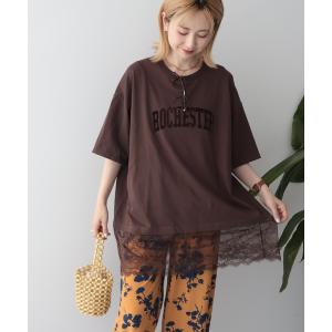 tシャツ 半袖 カレッジロゴレースドッキングTシャツ レディース
