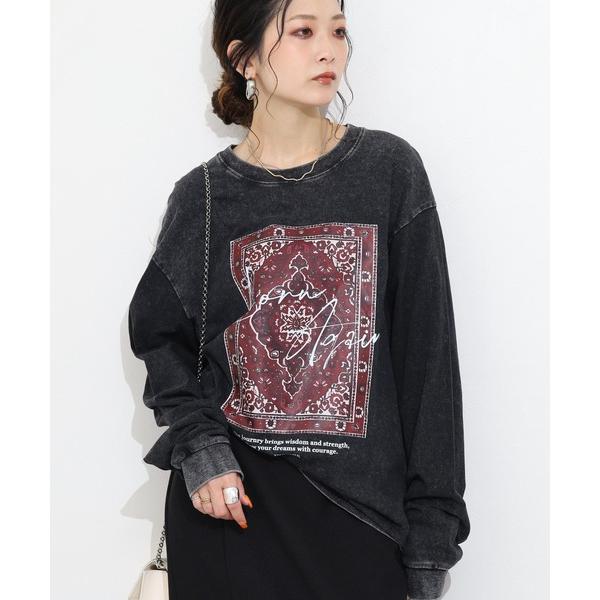 tシャツ ピグメントラグプリント長袖カットソー レディース