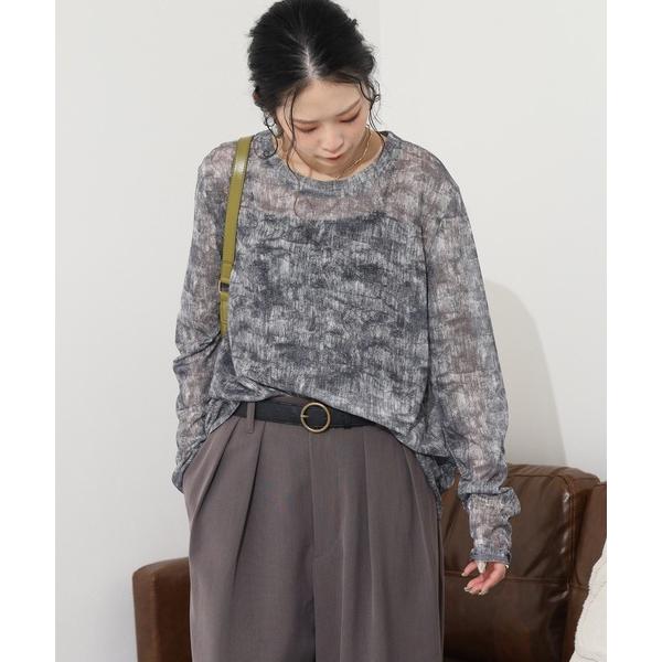tシャツ ニュアンスタイダイ総柄チュールレースプルオーバー レディース