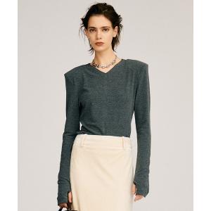 tシャツ 「2026Autumn Pre-Order」ウールブレンドショルダーパッドVネックトップ / Wool Blend Shoulder Pad V-Neck Top レディース