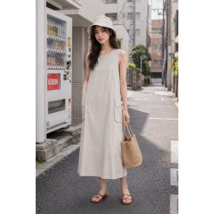 ジャンパースカート 「KONVINI select」コットンナイロンカーゴポケットAラインワンピース　大人カジュアル