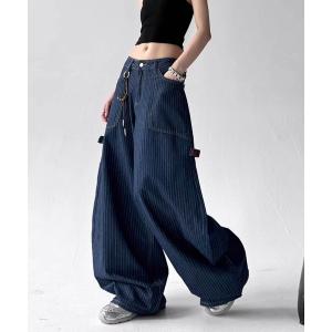 ジーンズ デニム デニムパンツ 「RES」「Lilamusant(リラミュゾン)」ピンストライプワイドバレルデニムパンツ カーブパンツ 韓国ファッション 韓国ストリ…