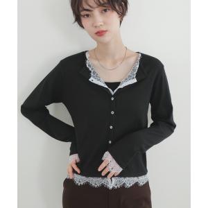 カーディガン カットリブレースレイヤードカーディガン レディース
