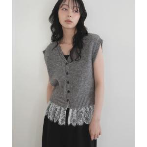 ベスト ジレ レースドッキングニットベスト レディース