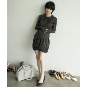 ブラウス シャツ Mellow gather cardi top / ソフトストレッチギャザートップス レディース