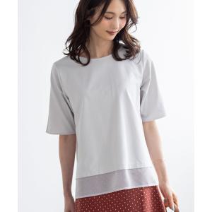 tシャツ 半袖 シアー切り替えレーススリーブプルオーバー「接触冷感・UVカット・遮熱」 レディース