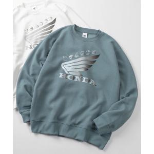 トレーナー スウェット 「71」「HONDA/ホンダ」×「Sanrio/サンリオ」「スーパーカブ」「はぴだんぶい」コラボ 裏起毛 クルーネック プリント スウェット/…
