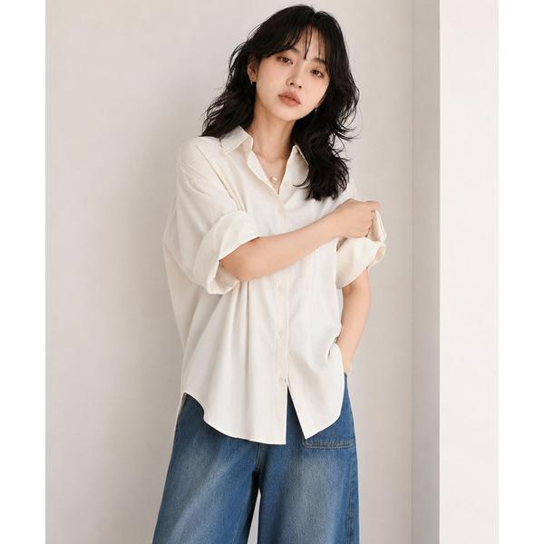 ブラウス シャツ 半袖 ウエストタックハーフスリーブシャツ レディース