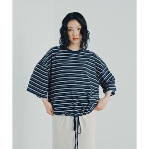 tシャツ 半袖 ドロストボーダー6分袖プルオーバー　840077 レディース