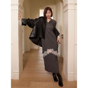 ワンピース レースデザインニットワンピース 「秋服」