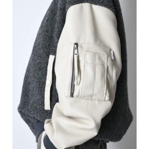 ブルゾン アウター リバーシブル　シャギー×合成皮革コンビネーションフライトジャケットFur/Shrink faux leather Reversible Flight jacket