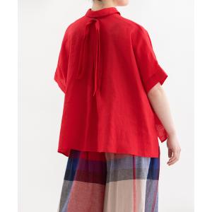 ブラウス シャツ 半袖 Ciel ラミー後ろリボン付きシャツ レディース