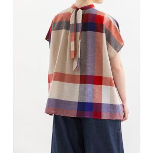 パネルチェックスタンドカラー ブラウス