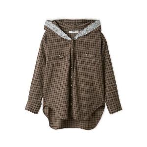 ブラウス シャツ チェック柄フーディシャツ レディース