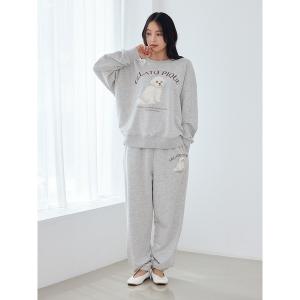 ジェラートピケ パジャマ ルームウェア 「ONLINE限定」「UVカット」お散歩ドッグワンポイント裏毛プルオーバー＆ロングパンツセット レディース