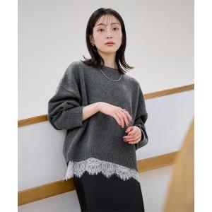 ニット セーター 「スフレタッチ」ウールブレンドレースヘムニット レディース