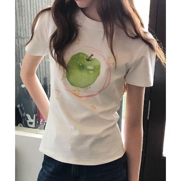 tシャツ 半袖 レトログラフィック アップルプリント コンパクトチビTシャツ レディース